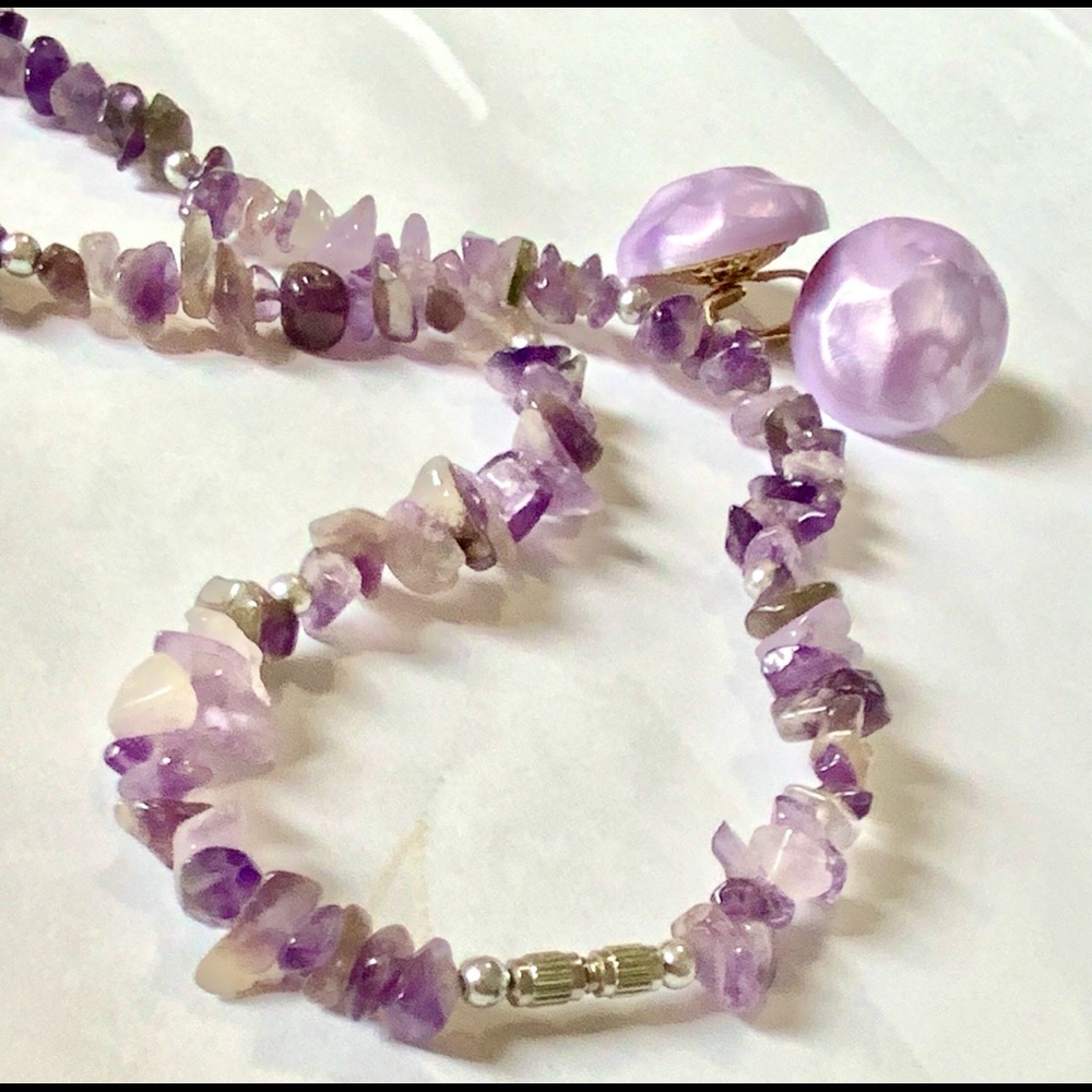 Vintage Amethyst & Citrine Necklace Vintage Clip Back Earrings - Picture 9 of 10